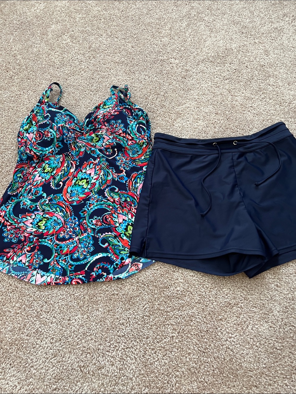 Navy Swim Tankini Top with Paisley Print & Navy Swim Short